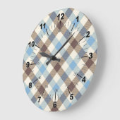 青と茶のタータンチェック ラージ壁時計 (傾斜)