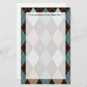 青と茶のファッションパターン 便箋 (正面/裏面)