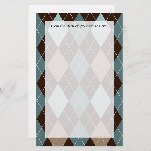 青と茶のファッションパターン 便箋 (正面/裏面)