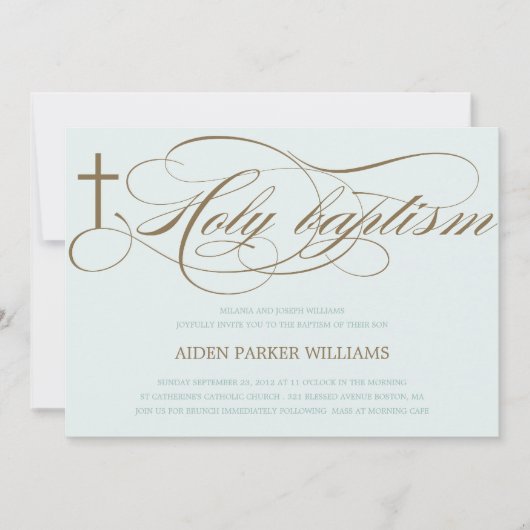 青と茶の聖十字架|洗礼招待状 招待状 (正面)