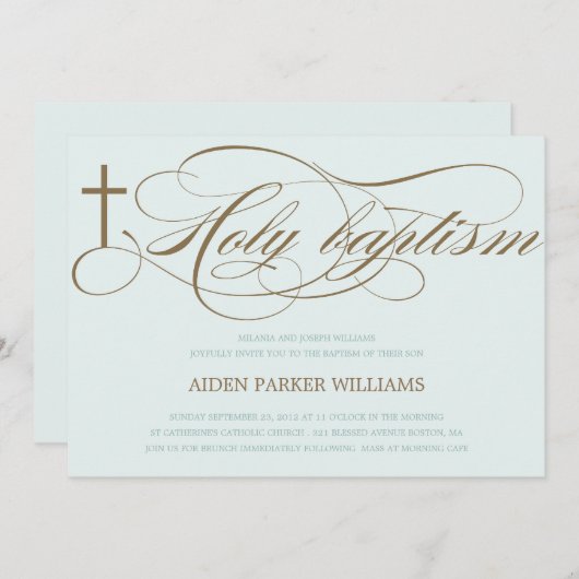 青と茶の聖十字架|洗礼招待状 招待状 (正面/裏面)