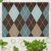 青と茶色のアーガイルファッション キッチンタオル (折り畳み)