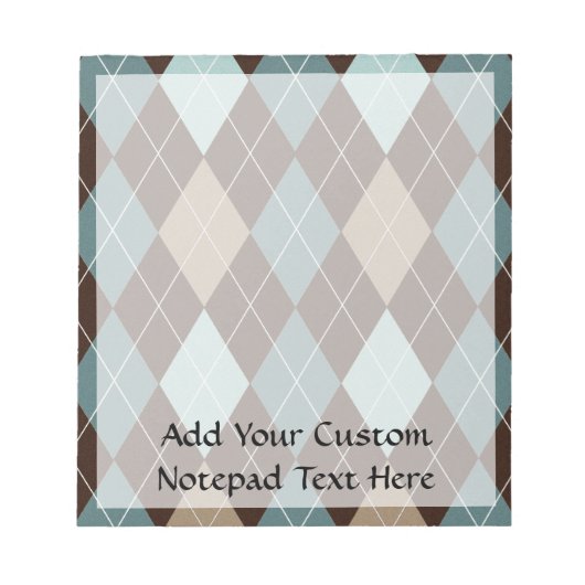 青と茶色のアーガイルファッション ノートパッド (正面)