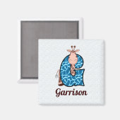 青と茶色のキリンのモノグラムG子供 マグネット (正面/裏面)