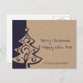 青と茶色のクリスマスツリー シーズンポストカード (正面/裏面)