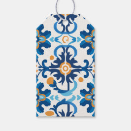 青と茶色のグリーティパターン（の模様が）あるングカード ギフトタグ