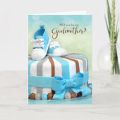 青と茶色のケーキのゴッドマザーになってくれますか カード (正面)