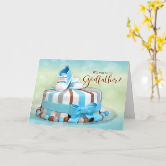 青と茶色のケーキを私のゴッドファーザーか カード (黄色い花)