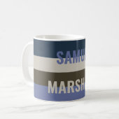 青と茶色のストライプパターン コーヒーマグカップ (正面左)