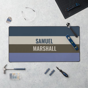 青と茶色のストライプパターン デスクマット