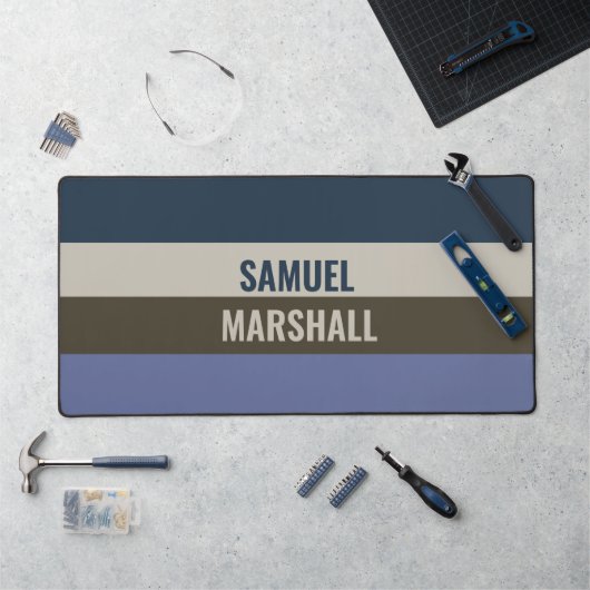 青と茶色のストライプパターン デスクマット (ワークステーション)