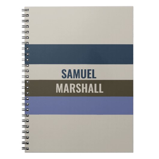 青と茶色のストライプパターン ノートブック (正面)