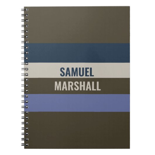 青と茶色のストライプパターン ノートブック (正面)