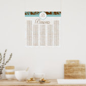 青と茶色のダマスクのシーティングチャート(披露宴) ポスター (キッチン)