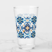 青と茶色のチェック付き格子状ガラスのウォーターボトル タンブラーグラス (裏面)