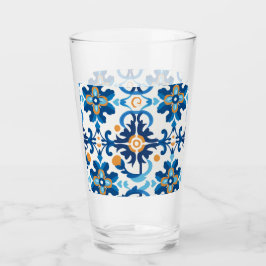 青と茶色のチェック付き格子状ガラスのウォーターボトル タンブラーグラス