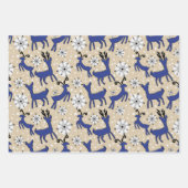青と茶色のトナカイ ラッピングペーパーシート (正面2)