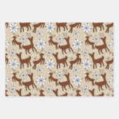 青と茶色のトナカイ ラッピングペーパーシート (正面)