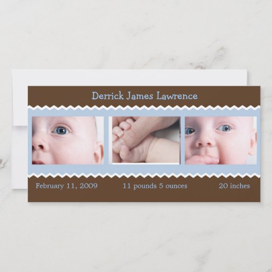 青と茶色のベビー発表 案内状 (正面)