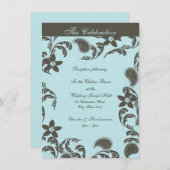 青と茶色のペイズリーフローラ 招待状 (正面/裏面)