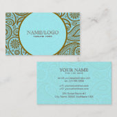 青と茶色のペイズリーレトロパターン – テンプレート 名刺 (正面/裏面)