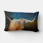 青と茶色のロングホーン・カウアート ランバークッション (裏面)