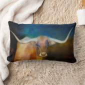 青と茶色のロングホーン・カウアート ランバークッション (ブランケット)