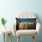 青と茶色のロングホーン・カウアート ランバークッション (椅子)