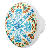 青と茶色のヴィンテージタイルルックセラミックノブ セラミックノブ (右)