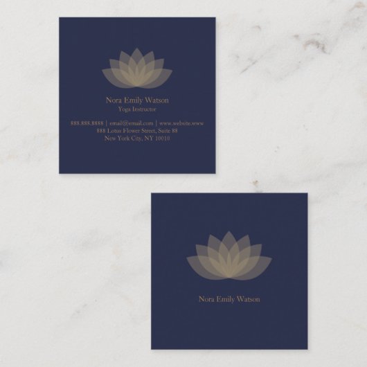 青と茶色の四角の蓮の花の名刺 スクエア名刺 (正面/裏面)