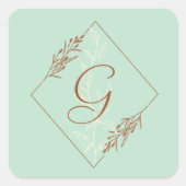 青と茶色の四角モノグラムののステッカー スクエアシール (正面)