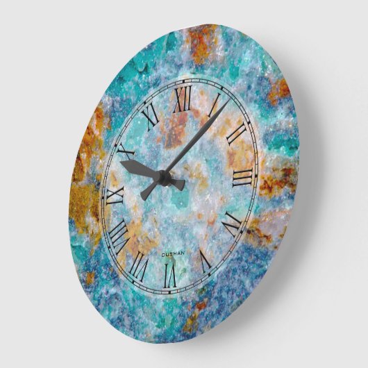 青と茶色の大理石模様 ラージ壁時計 (傾斜)