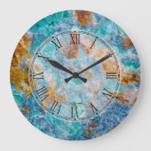 青と茶色の大理石模様 ラージ壁時計 (正面)