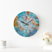 青と茶色の大理石模様 ラージ壁時計 (ホーム)