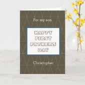 青と茶色の幸せの父の日の息子 カード (黄色い花)
