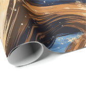 青と茶色の抽象的なカーリーブラシストローク ラッピングペーパー (ロールコーナー)