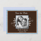 青と茶色の日付の写真はがきを保存 案内ポストカード (正面/裏面)