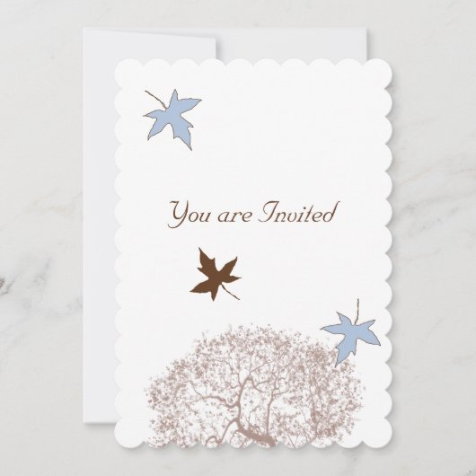 青と茶色の木の結婚式招待状 招待状 (正面)