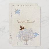 青と茶色の木の結婚式招待状 招待状 (正面/裏面)