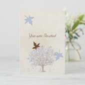 青と茶色の木の結婚式招待状 招待状 (スタンド正面)