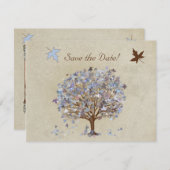 青と茶色の木の結婚式招待状#2 セーブザデート (正面/裏面)
