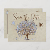 青と茶色の木の結婚式招待状#2 セーブザデート (正面/裏面)