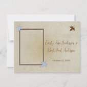 青と茶色の木の結婚式招待状#2 セーブザデート (裏面)