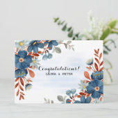 青と茶色の水彩花の祝いメッセージ 招待状 (スタンド正面)