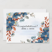 青と茶色の水彩花イラスト おめでとう 招待状 (正面)