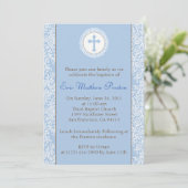 青と茶色の洗礼/《キリスト教》洗礼式や命名式招待状 招待状 (スタンド正面)