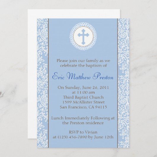 青と茶色の洗礼/《キリスト教》洗礼式や命名式招待状 招待状 (正面/裏面)