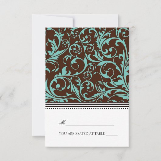 青と茶色の渦巻き折り畳みテント座席表 招待状 (正面)