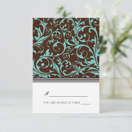 青と茶色の渦巻き折り畳みテント座席表 招待状 (スタンド正面)