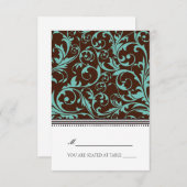 青と茶色の渦巻き折り畳みテント座席表 招待状 (正面/裏面)
